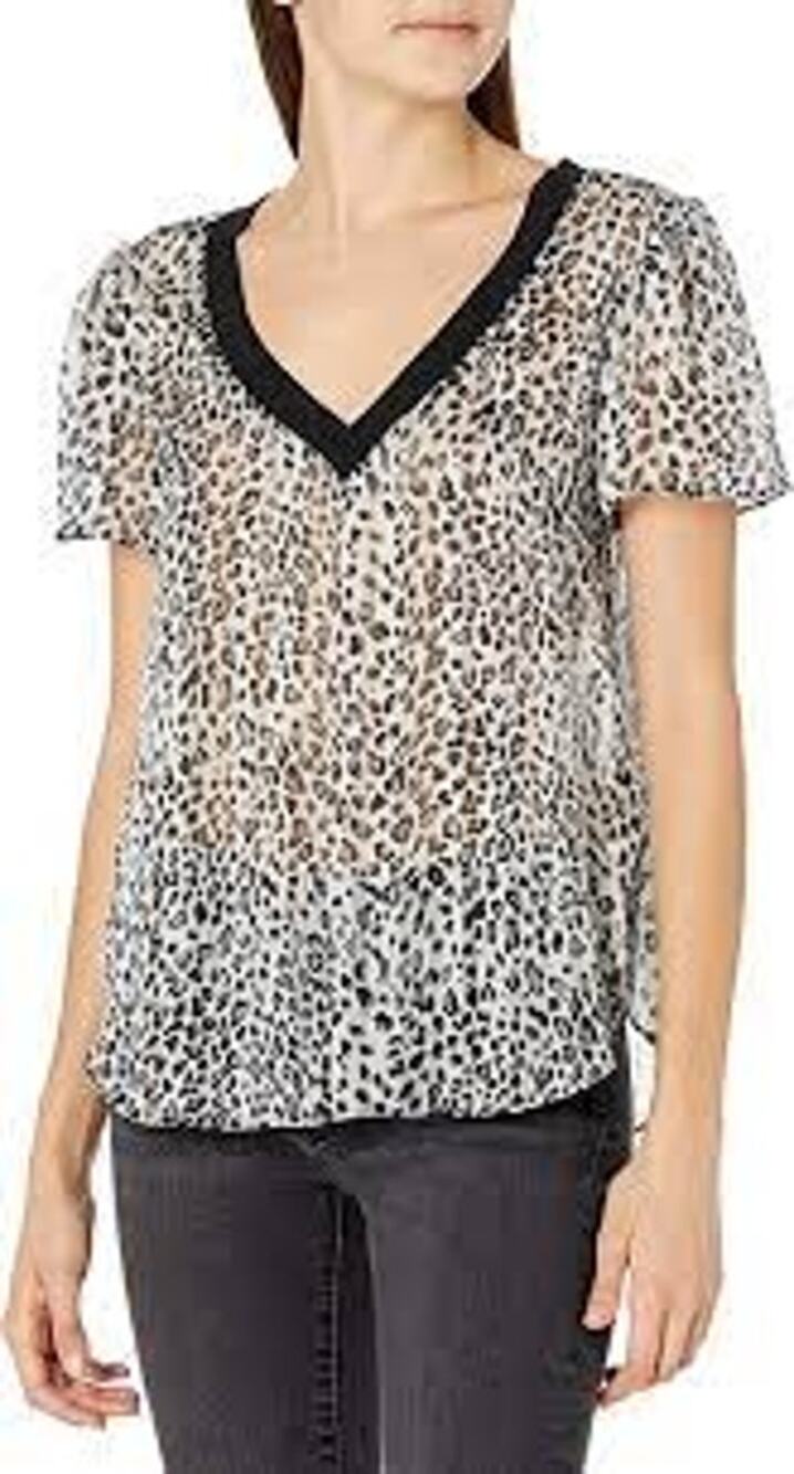 MILLY Leopard Print Chiffon V Neck Top